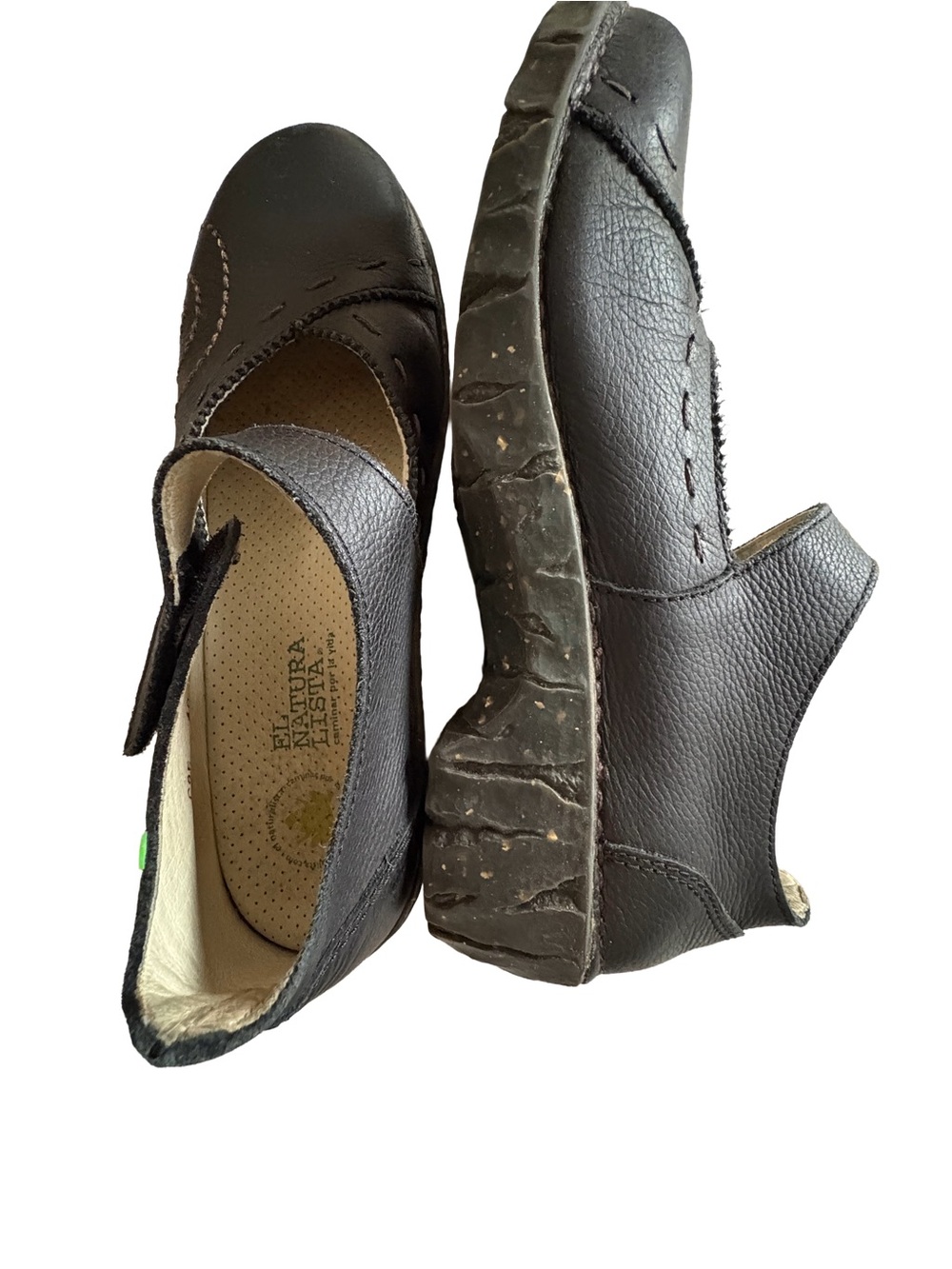 El Naturalista Black Leather Mary Jane Flats
